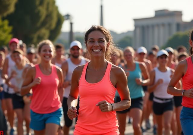 Gruppo di persone sorridenti in tenuta da corsa pronte a partire
